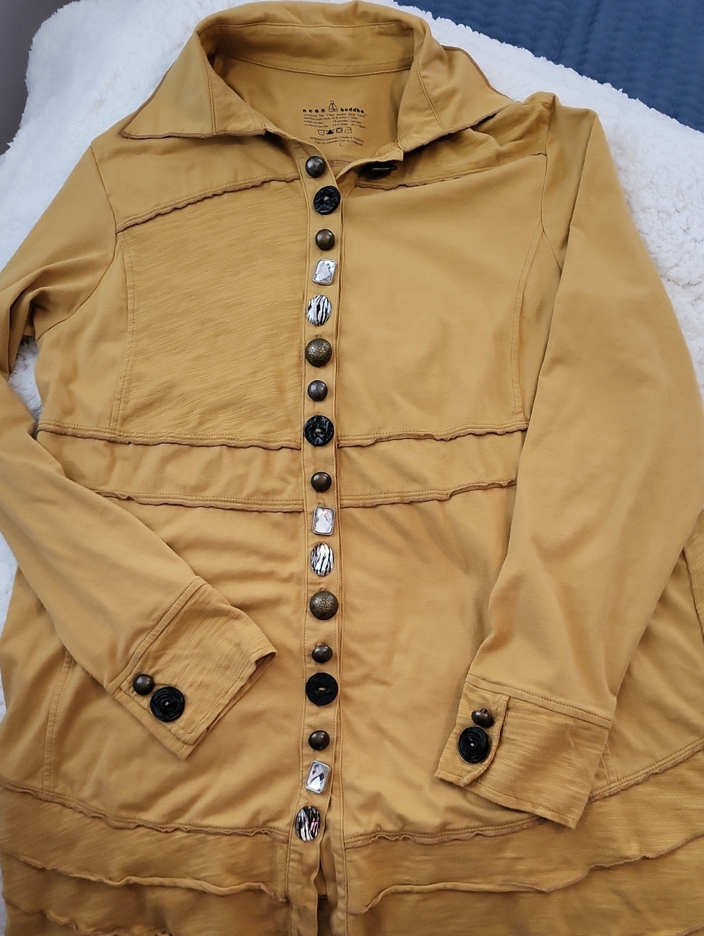 neon buddha Lagenlook  Button-Front Utility Jacket with Mixed Buttons, Large